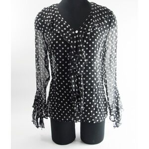 Carlo Colucci Ruffle Tuxedo Polka Dot Silk Blouse
